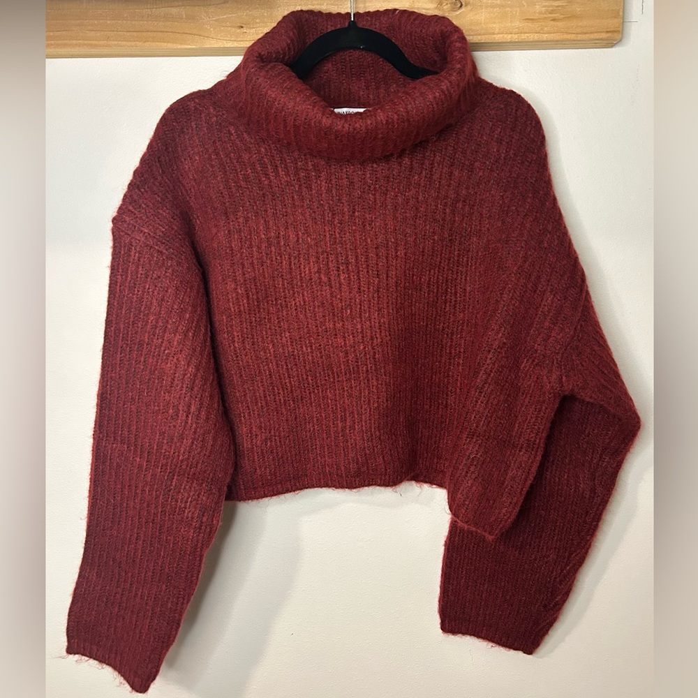 NWT THAKOON BURGUNDY CROPPED RIBBED TURTLENECK SWEATER SIZE XL